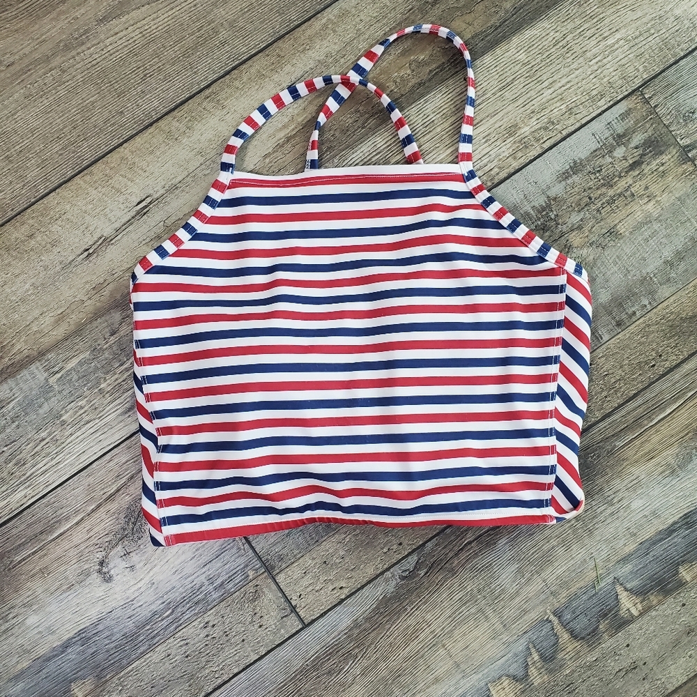 Albion switchback patriotic striped crop swim top